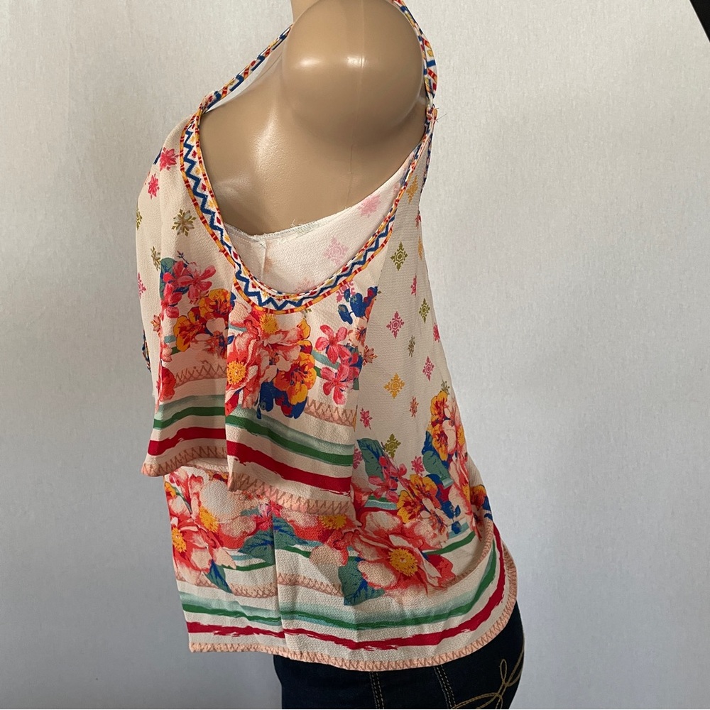 Flying Tomato Sz XS Blouse Women Beige Pullover Cold Shoulder V-Neck Boho Preppy - Picture 2 of 9